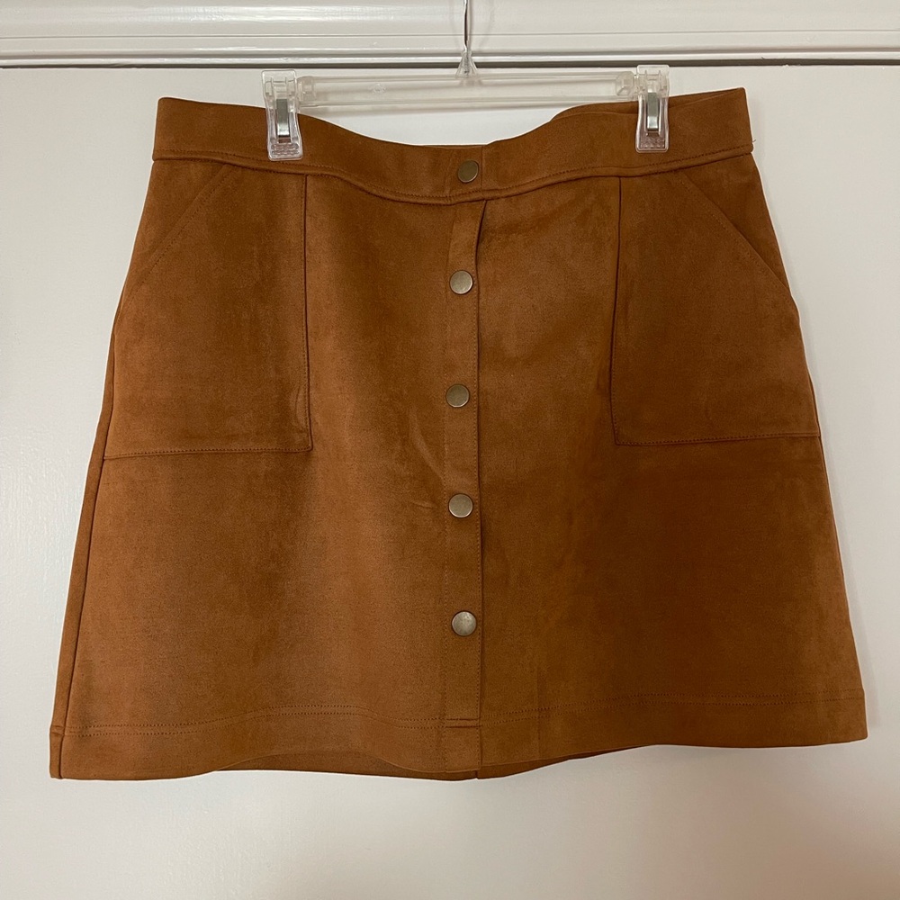C.C Tan Suede Mini Skirt with Button Detail